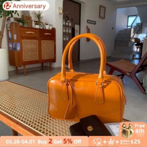 Retro Orange Womens Tote Shoulder Bag Soft PU Leather Female Clutch Purse Handbags Vintage Design Ladies Large Messenger Bags