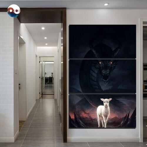 The Lamb and the Dragon by JoJoesArt HD print 3 piece canvas art Lamb and Dragon ArtSailing Wall Pictures For Bedroom CU-3224C