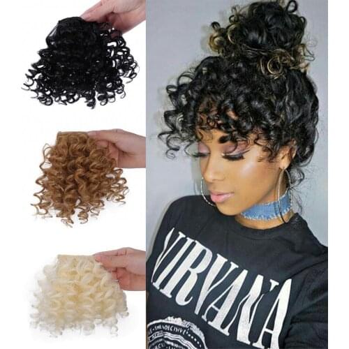 Lace Front Wig Loose Deep Wave Women Curly Black Wig Heat Resistant Hairpiece Natural Bang Hair Extensions