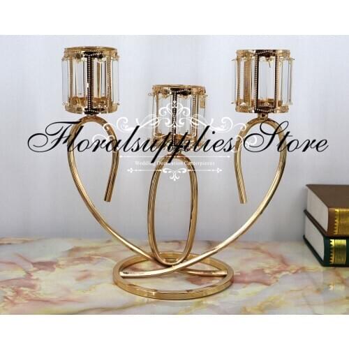 10PCS/LOT Wedding Table Centerpiece Decorative Retro 3 arms Candelabra Metal Crystal Candle Holder Flower Vase Rack