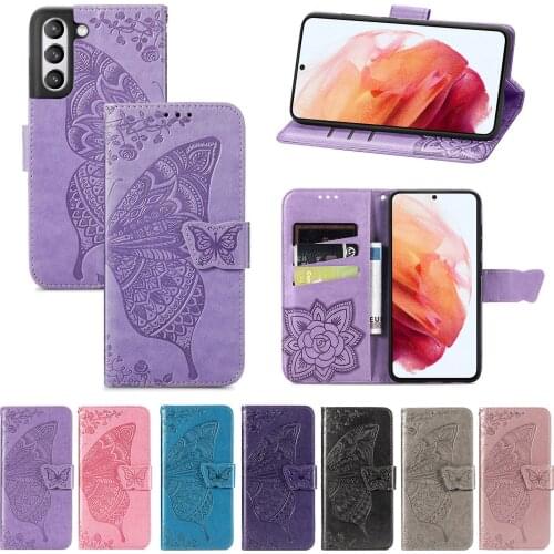 Luxury BUTTERFLY Flip Case For SAMSUNG GALAXY S21 S21FE S21+ S21 ULTRA PLUS S21 FE Soft SILICONE SLOT Cover Wallet Leather Cases