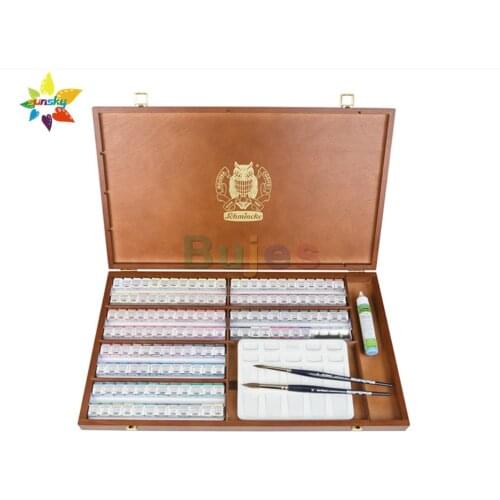 Schmincke Master solid watercolor 24/48/50/144 color artists portable watercolor paint wooden box professional art supplies