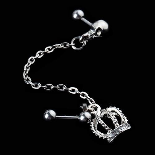 New Punk Style Surgical Steel Crown Skeleton Ear Stud Chain Earring Piercing Jewelry BDTL
