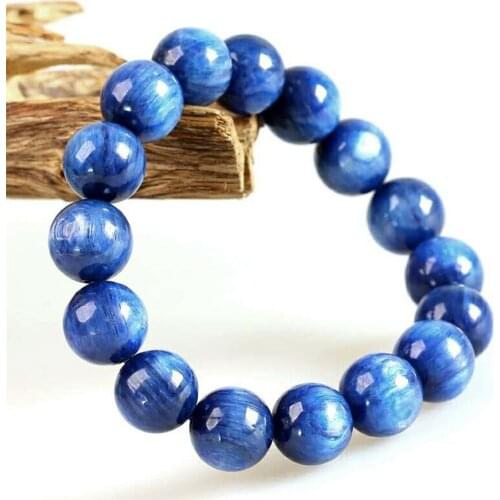 Blue Cat Eyes Effect Genuine Natural Kyanite Bracelets Women men Stretch Big Crystal Round Bead Bracelet 13mm