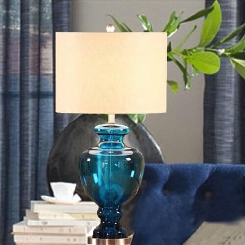 Free Shipping Blue Gourd Vase Glass Table Lamp for Living Room Bedroom Bedside Lamp 220v 110v EU Plug Art Deco MJ1026