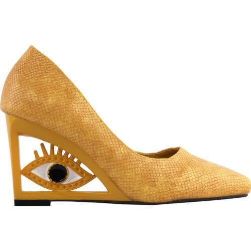 LF10806 SHOW STORY Vintage Yellow Square-Toe Wedge Eye Shape High Heels Pumps