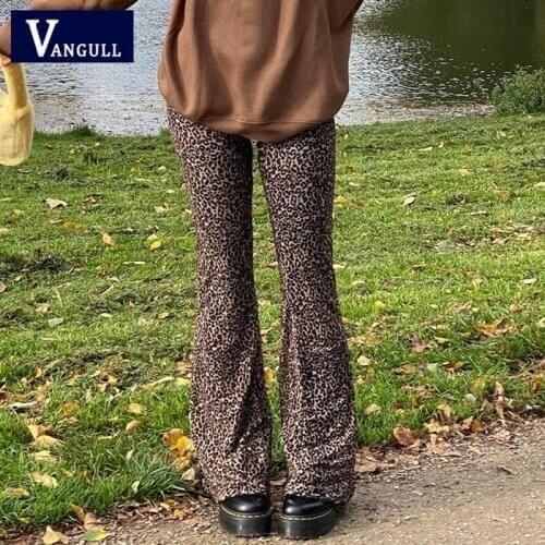 Vangull Sexy Leopard Print High Waist Flare Pants Women 2021 Spring Gauze Slim Streetwear Casual Pants Drape All-Match Trousers