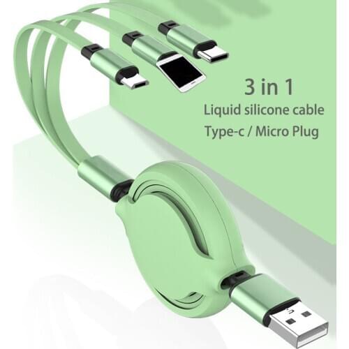 Retractable usb charge cable for samsung s8 s10 soft liquid silicone type c fast charge cable for huawei mate20 p30 oppo vivo