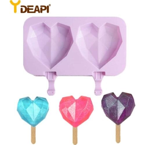 YDEAPI Diamond Love Heart Silicone Ice Cream Molds With Lid Wedding Dessert Freezer Fruit Popsicle Molds DIY Ice Cubes Maker