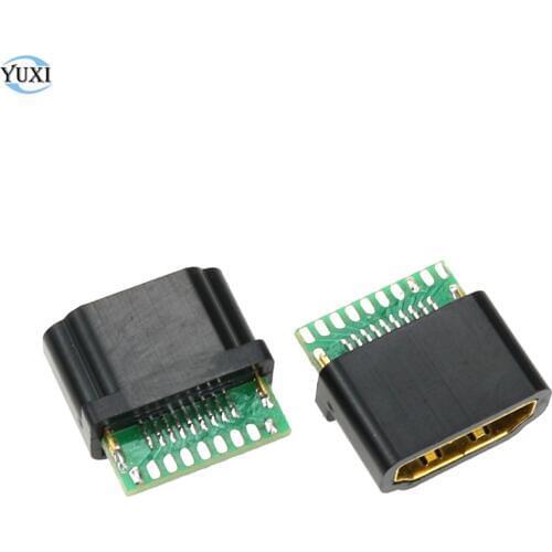 YuXi 1Piece Gold Plated HDMI A Type Female Socket with PCB Board Connector Solder Type with plastic shell