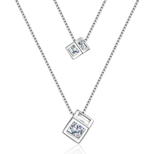 Purple Square Zircon Double Layer Pendant Necklaces For Women Trend Short Clavicle Chain Jewelry SAN177