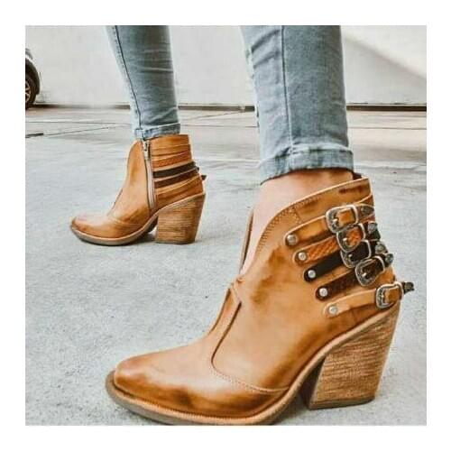 Women Ankle Boots High Heels Pumps Shoes Woman Autumn Warm Plus Size Vintage Shoe Chaussures Femme Zapatos Mujer Sapato D8741
