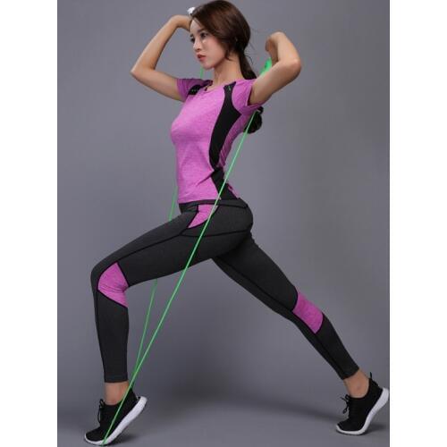 Women Yoga Sets T-shirts Pants Fitness Workout Clothing Gym Running Girls Slim Leggings Tops Sport Wear Patchwork Sport Suits