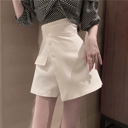 Women 2021 Summer Fashion Elegant High Waist Suit Shorts Female Casual Wide Leg Shorts with Pockets Ladies Chic Short Pants R117