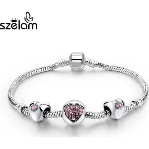 Szelam 2019 Fashion Heart Charm Bracelets For Women Silver Chain Bracelets & Bangles DIY Jewelry Pulseras SBR160009