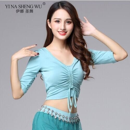 Women Oriental Practice Wear Professional Bellydance Belly Dance Costume Middle Sleeve Top Outfit Clothes Performance Clothing