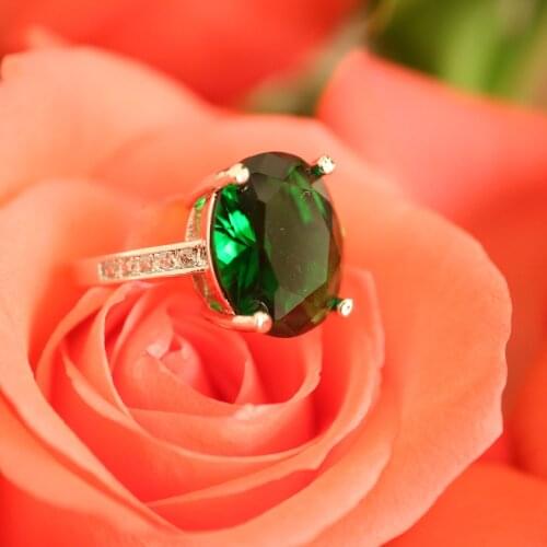 Fashion Green Crystal Rings for women Big stone Ring for girl female engagment gift #6 to #10 size available