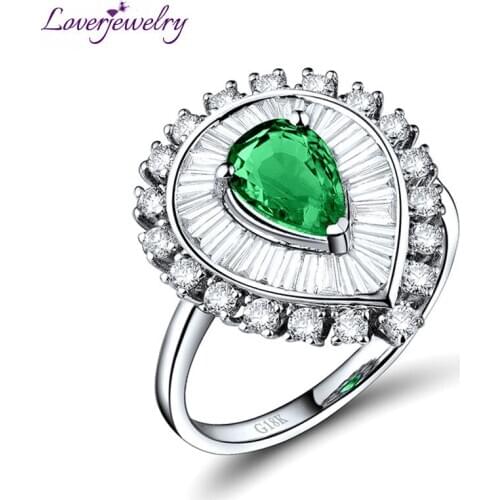 Women Emerald Rings Pear 5x7mm 18k White Gold Natural Diamond Emerald Gemstone Engagement Party Heart Ring For Lady Jewelry Gift