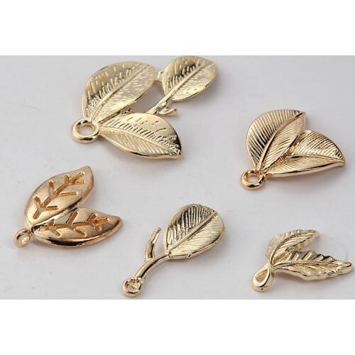 100pcs High quality DIY Leaf Gold Color Alloy pendant Leaves Charms Metal Bracelet Charm Bride Jewelry accessories