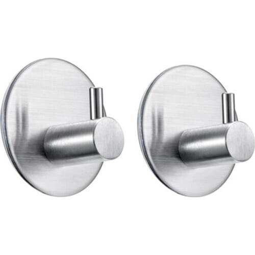 2pcs Stainless Steel Wall Hangers Adhesive Hooks Non-Slip Heavy Duty Wall Hooks Waterproof Rustproof for Kitchen Bathrooms