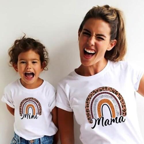2021Summer Mom And Daughter Short Sleeve T-shirts Girl Baby Family Matching Outfits Clothes Leopard Mommy And Me Tee Tops 3XL