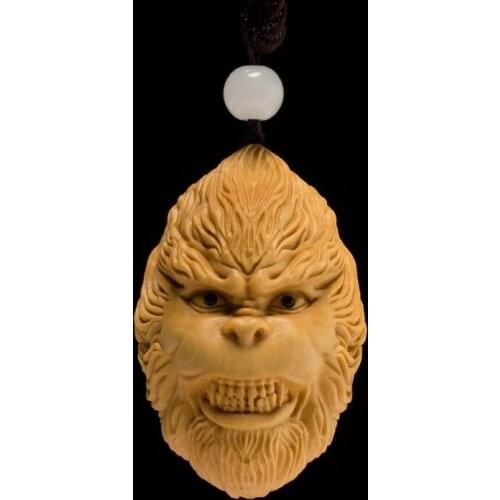 6CM Monkey King Boxwood Car Small Hanging Solid Wood Statue Craft Pendant Qi Tian Da Sheng Sun Wukong Room Decor