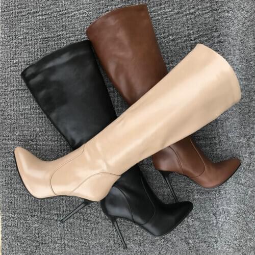 AIWEIYi Knee High Boots for Woman Pointed toe High Heels Boots Black Brown Cowboy Boots Chelsea Boots Winter Shoes Woman