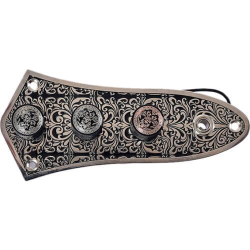 Aluminum Alloy Engraving Harness Control Panel For Jazz Bass Jb Guitar Switch Control Panel For Fender Jazz Bass Guitars Chrome