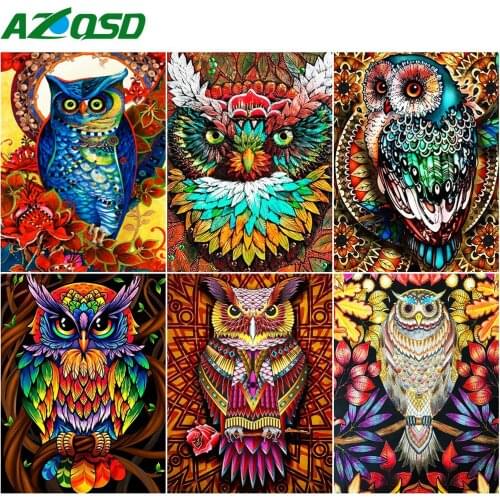 AZQSD Diamond Embroidery Owl Mosaic Full Round Drill Needlework Diamond Painting Animals Cross Stitch Home Decoration