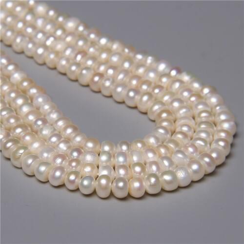 Natural Freshwater Cultured Potato Shape Pearls Beads 100% Natural White Pearls for Jewelry Making DIY Strand 14'' Size 5.5mm