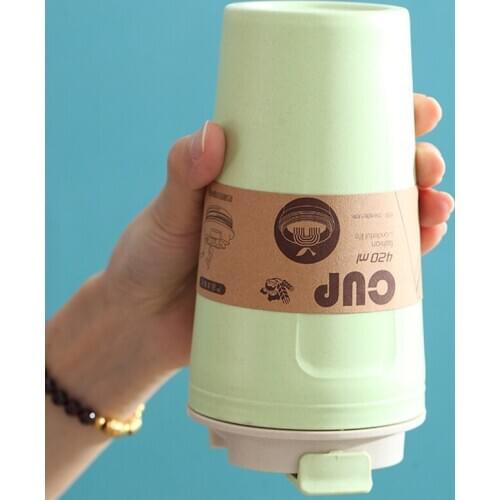 Water Bottle Bamboo Fiber Office Travel Coffee Leak Proof Straw Cups 3Colors Large Capacity