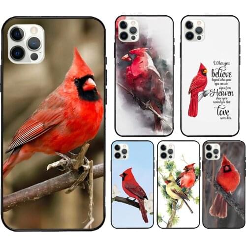 Cardinal Red Bird Fundas For iPhone 12 Pro Max Mini XR X XS Max SE 2020 6S 7 8 Plus 11 Pro Max Phone Case