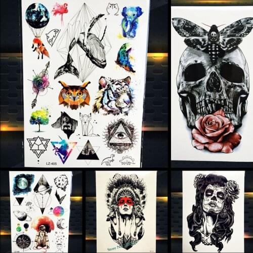 Black Spray Fake Temporary Tattoo Skull Body ART Arm Sleeve Tattoo Death Skull Tattoo Removable Health Fragments Tatoo 21x15CM