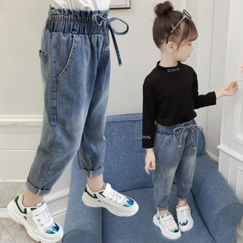 Childrens Wear Spring Autumn New Girls Jeans Big Boy Children Baby Feet Pants Slim Casual Long Pants Fashion Girls Pants 2-8Y