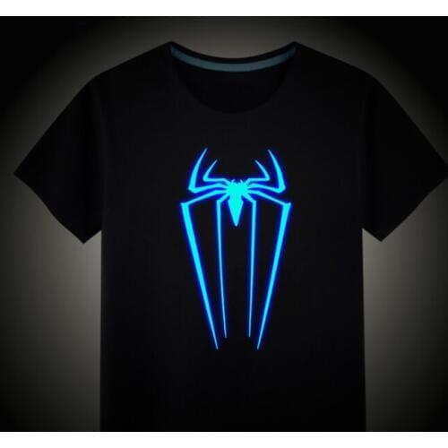 Children T-shirts 100% Cotton Night Light Boys Girls Spider Fluorescence T-shirt Kids Clothing Luminous Tee Shirt Summer Tops