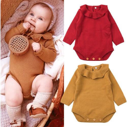 0 to 24month Newborn Baby Girls Knit Warm Romper Bodysuit Jumpsuit Outfits Set Kids Clothes sweater bodysuits