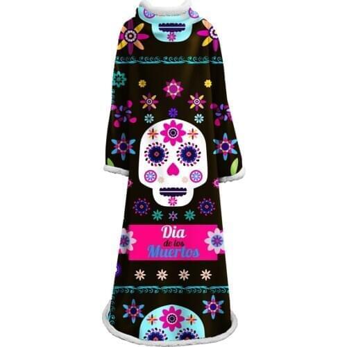 For Adult Dark blue light Blanket with Sleeve comfortable Blanket Happy Halloween Pumpkin lantern cute cat animal Blanket