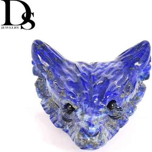 DS 3cm Natural Lapis Lazuli Hand Carved Crystal Wolf Head Shaped Charm Crystal Gemstone Carving Reiki Healing Pendant Necklace