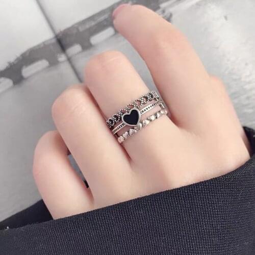 Vintage Trendy LOVE Heart Adjustable Rings Punk Hip Pop Angle Wings Finger Ring Women Girls Party Retro Fashion Jewelry Gift