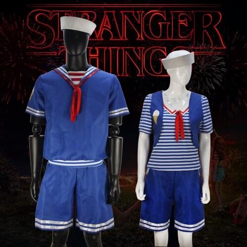 The Movie Stranger Things Season 3 Robin Scoops Ahoy Navy Dress Cosplay Costume Uniform Outfit Full Set Blouse Pants Suit