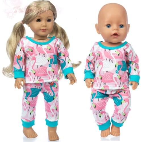 Pink Flamingo Suit Wear Fit 18 Inch American Doll Accessory Girl Toy 43 cm Baby New Born Clothes Accessories Our Generation