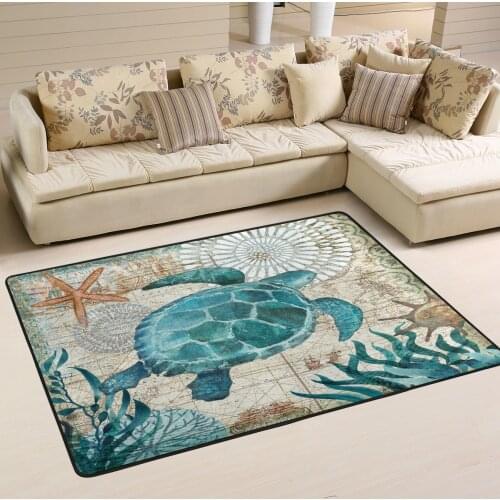 Marine Style Floor Mat Carpet For Living Room Bathroom Sea Turtle Pattern Area Rug Water Absorption Non-slip Doormat Multi-Size