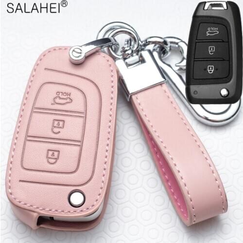 Leather Car Key Case Cover For Hyundai i10 i20 i30 HB20 IX25 IX35 IX45 TUCSON Avante Key Ring Protect Car Interior Accessories