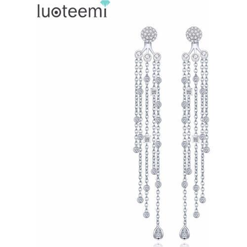 LUOTEEMI White Gold Color Trendy Vintage Long Chain Waterdrop Pendant Tassel Dangle Earrings for Women Brincos