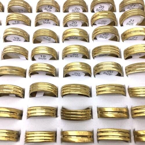 MixMax 50pcs Golden Mens Womens Stainless Steel Rings Fashion Jewelry Wholesale Lot Brand New
