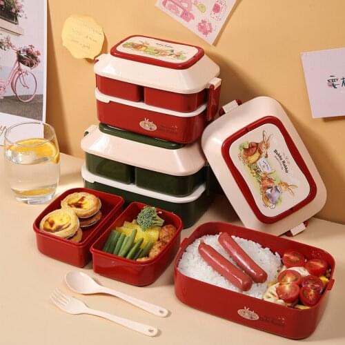 Cartoon Children Lunch Box Cute Student Bento Microwave Lunch Boxes Food Storage With Independent Box Cutlery For Kid Camping