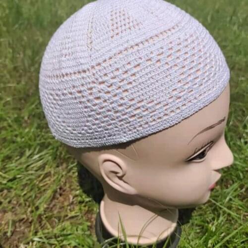 Muslim Hat Cap National Knit Mesh Crochet Manual White Gorro Beanie Turkish Islamic Kufi Taqiya Takke Peci Skull Prayer Elastic