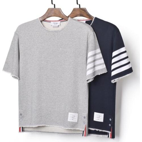 2021 Fashion TB THOM Brand T-Shirt Men Tassels Short Casual Clothing Summer O-neck Cotton Loose Hip Hop Shirts