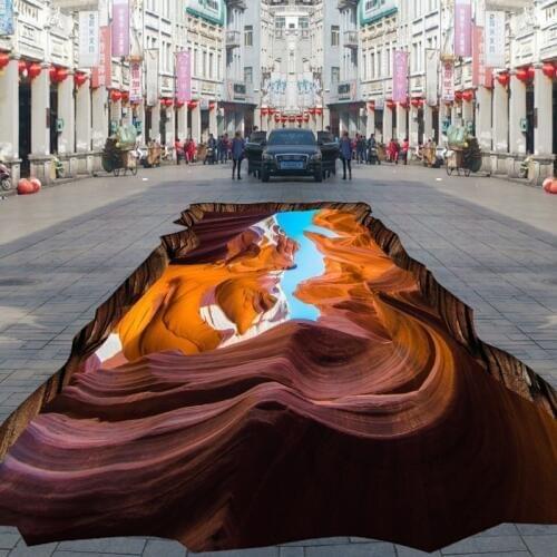 Free Shipping Ground Cracked Canyon Square Street 3D Park floor Stickers thickened moisture proof flooring wallpaper mural