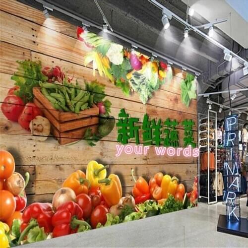 3D Photo Wallpapers Fresh Vegetables Wooden Board Background Mural Vegetable Shop Supermarket Industrial Decor Wall Paper 3D